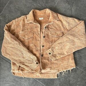 POL Corduroy Frayed Hem Jacket in Tan